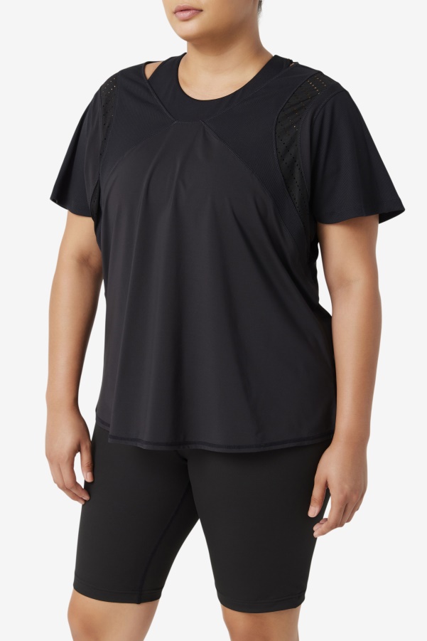 Black Uplift Textured Short Sleeve Top Fila