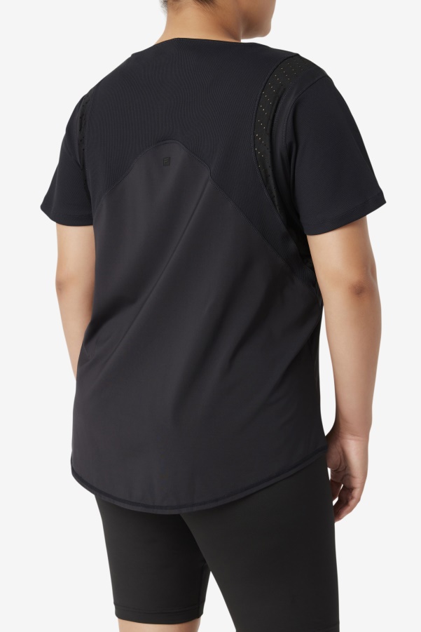 Black Uplift Textured Short Sleeve Top Fila