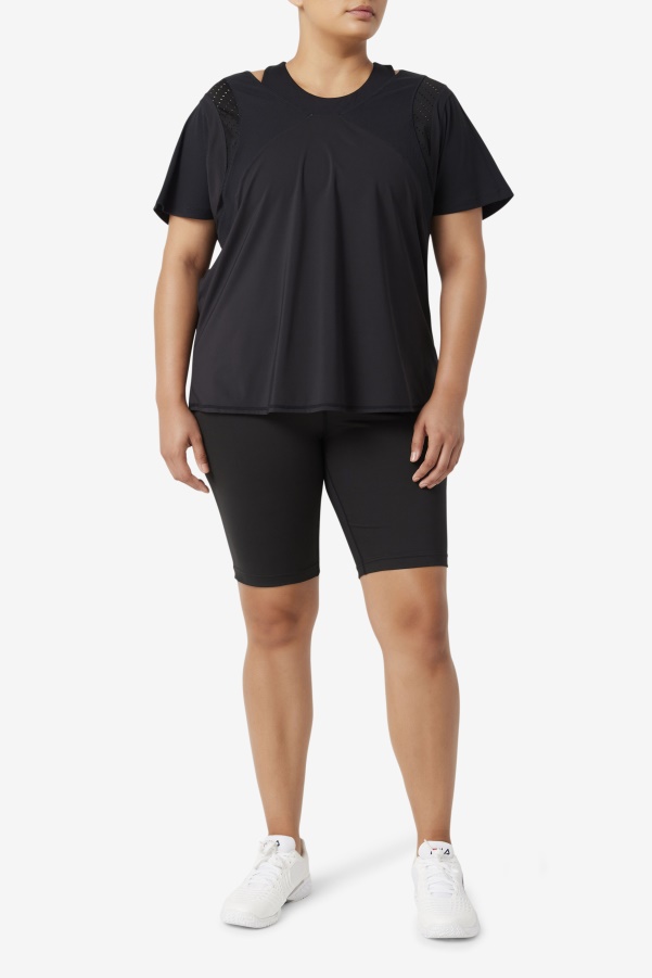 Black Uplift Textured Short Sleeve Top Fila