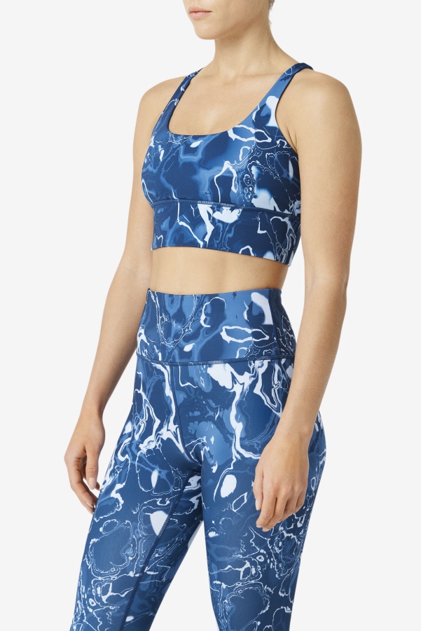 Navy Marble Fila Uplift Cross Back Bra Top