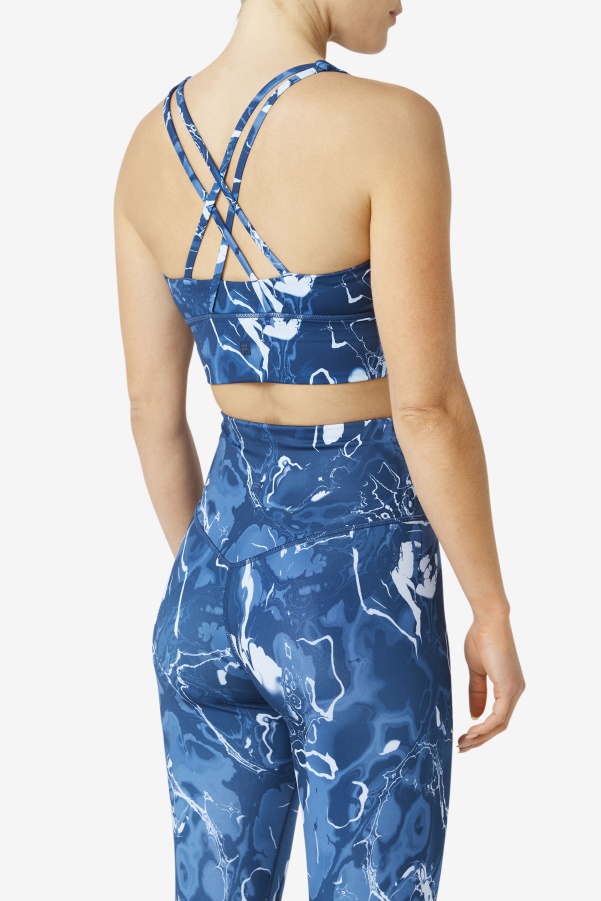 Navy Marble Fila Uplift Cross Back Bra Top