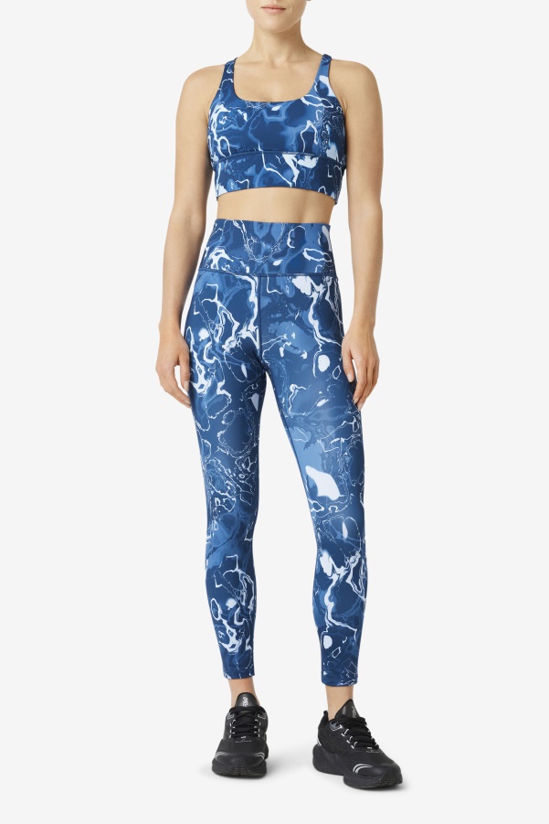 Navy Marble Fila Uplift Cross Back Bra Top