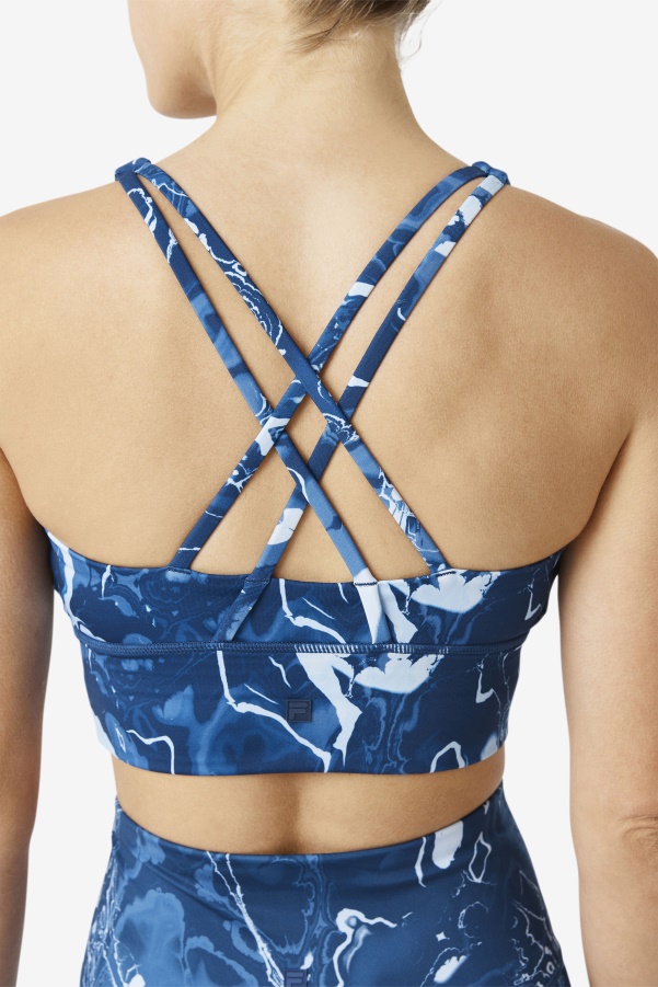 Navy Marble Fila Uplift Cross Back Bra Top