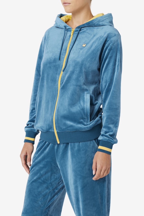 Fila Tove Velour Full Zip Hoodie Blue Coral/Banana