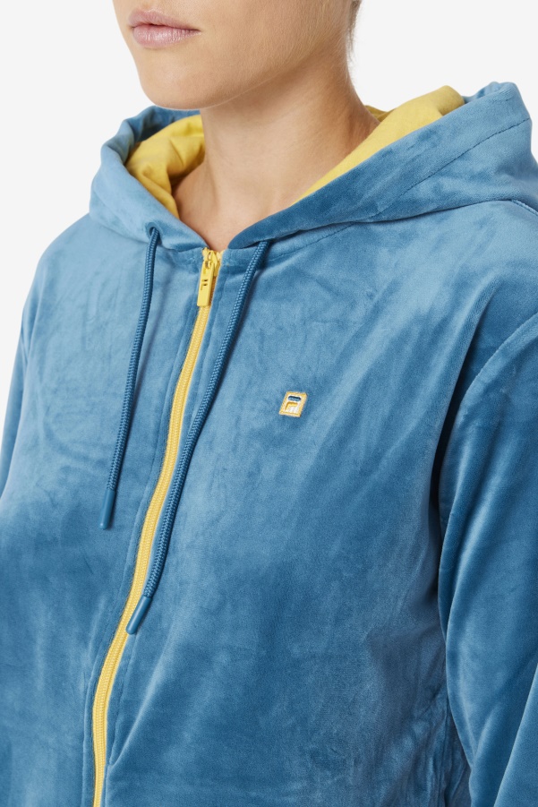 Fila Tove Velour Full Zip Hoodie Blue Coral/Banana