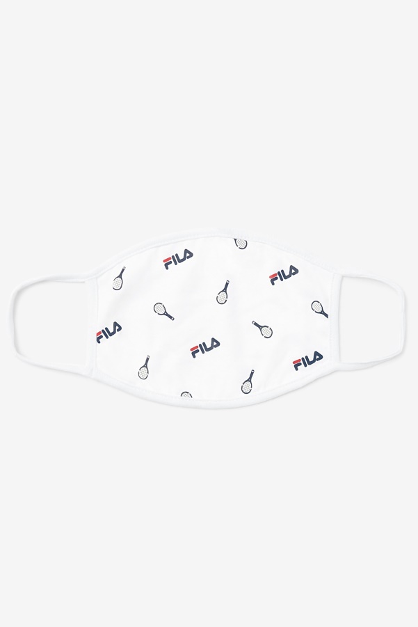 Fila White Tennis Print Face Mask White