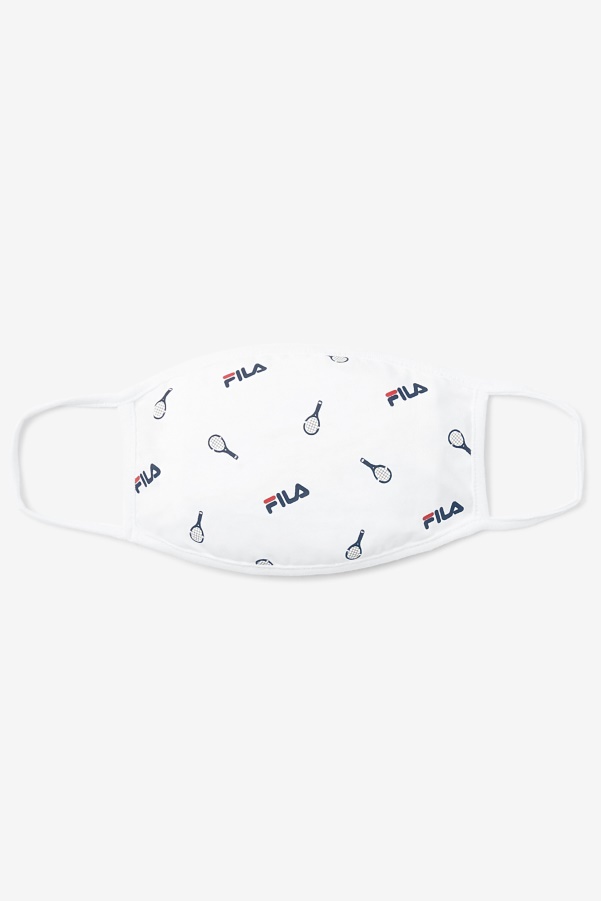 Fila White Tennis Print Face Mask White