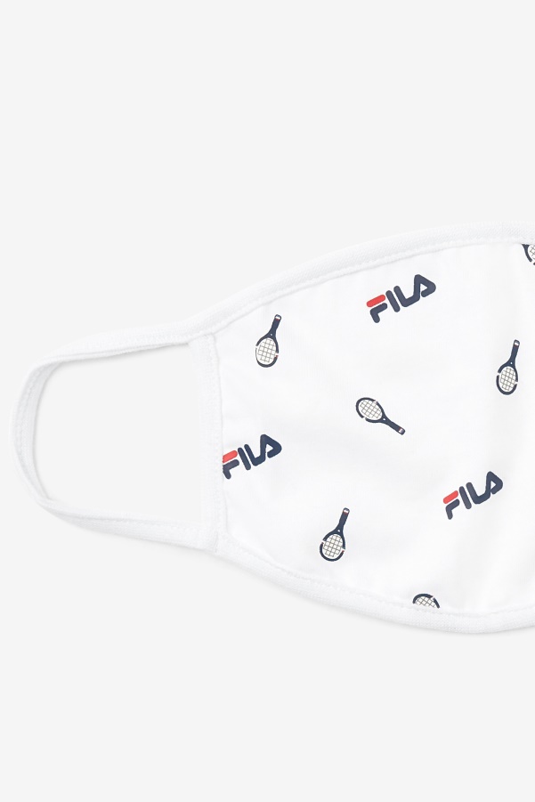 Fila White Tennis Print Face Mask White