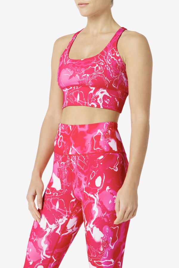Pink Marble Uplift Cross Back Bra Top Fila