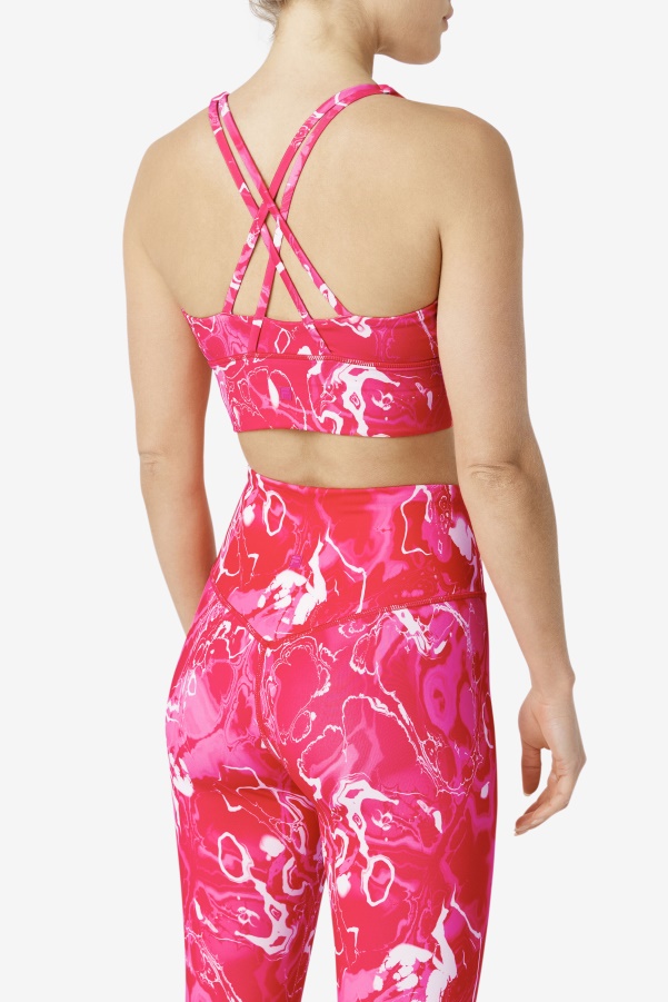 Pink Marble Uplift Cross Back Bra Top Fila