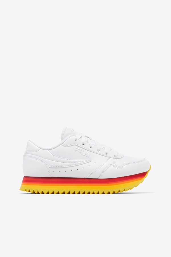 Women's Orbit Stripe White/Rhubarb/Lemon Fila
