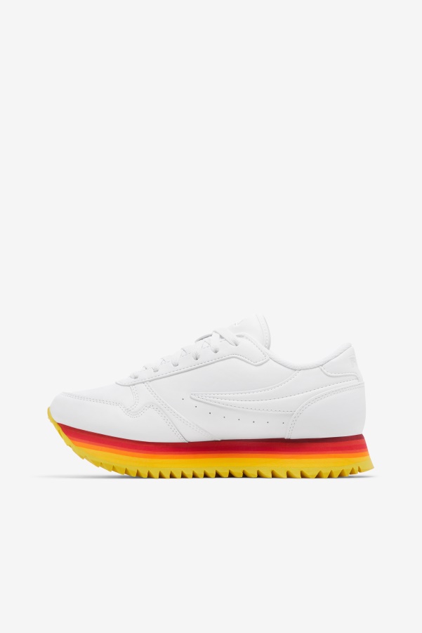 Women's Orbit Stripe White/Rhubarb/Lemon Fila