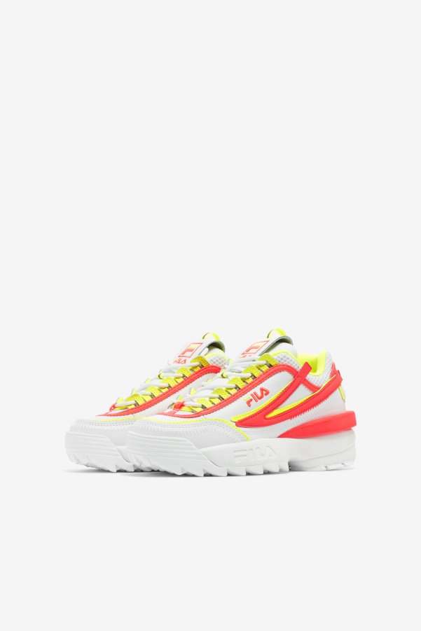 Big Kids' Disruptor 2 Exp Fila White/Fiery Coral/Yellow