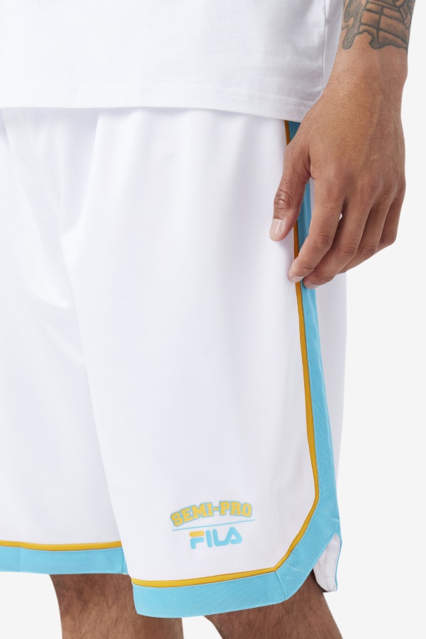 Fila White/Blue/Radient Yellow Semi-Pro Basketball Short
