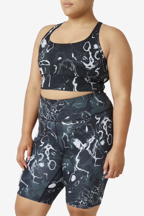 Uplift Cross Back Bra Top Fila Black Marble
