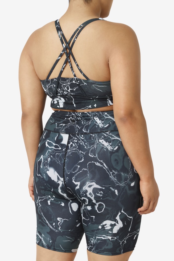 Uplift Cross Back Bra Top Fila Black Marble