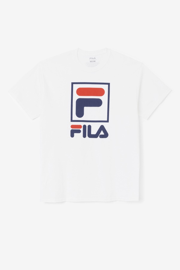 White/Navy/Red Fila stacked tee shirt