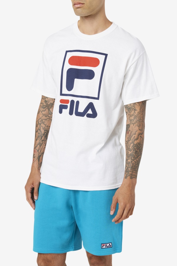 White/Navy/Red Fila stacked tee shirt