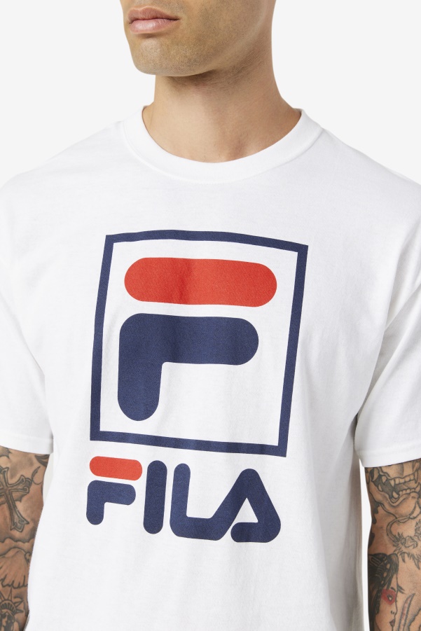 White/Navy/Red Fila stacked tee shirt