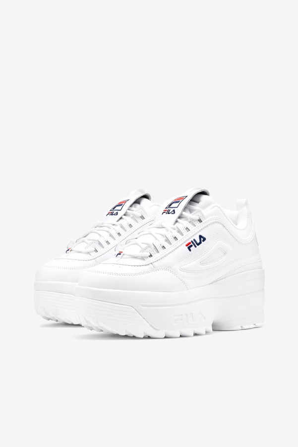 White/Navy/Red Fila Women's Disruptor 2 Wedge