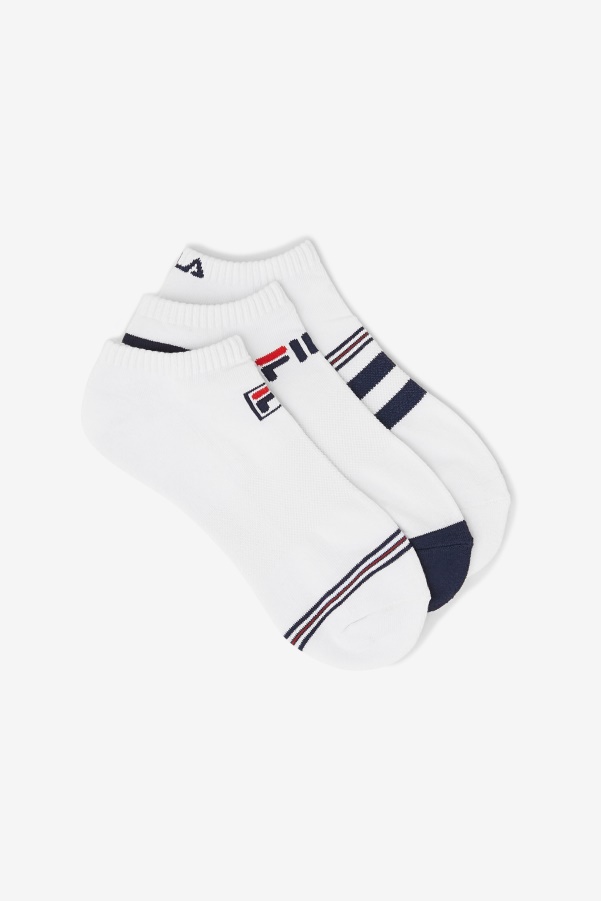 White Fila Men's Striped No Show Sock 3-Pack