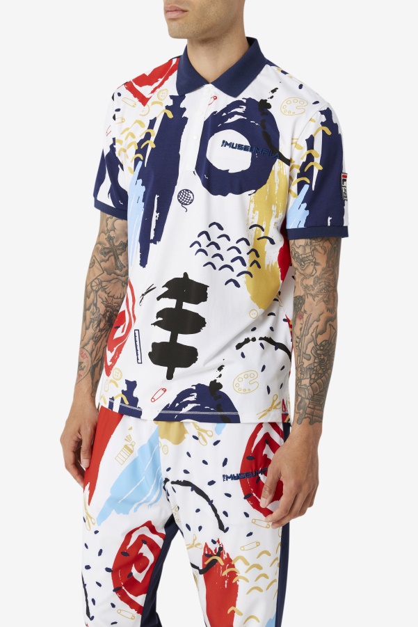 White/Peacoat/Red Fila FILA x The Museum Printed Polo