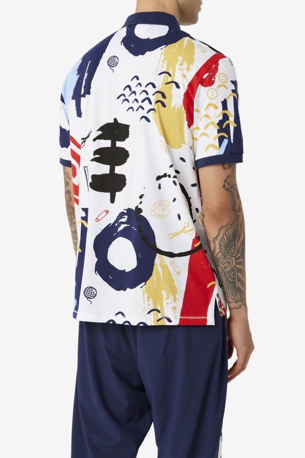 White/Peacoat/Red Fila FILA x The Museum Printed Polo