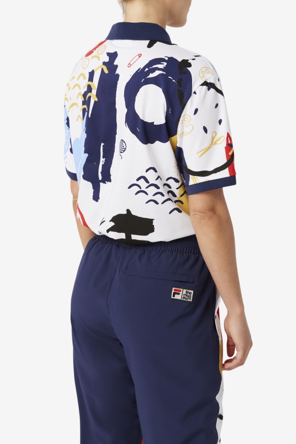 White/Peacoat/Red Fila FILA x The Museum Printed Polo