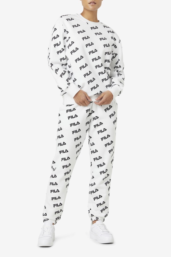 White/Black Diagonal Logo Crew Fila