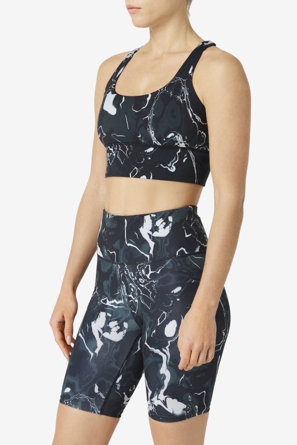 Uplift Cross Back Bra Top Black Marble Fila