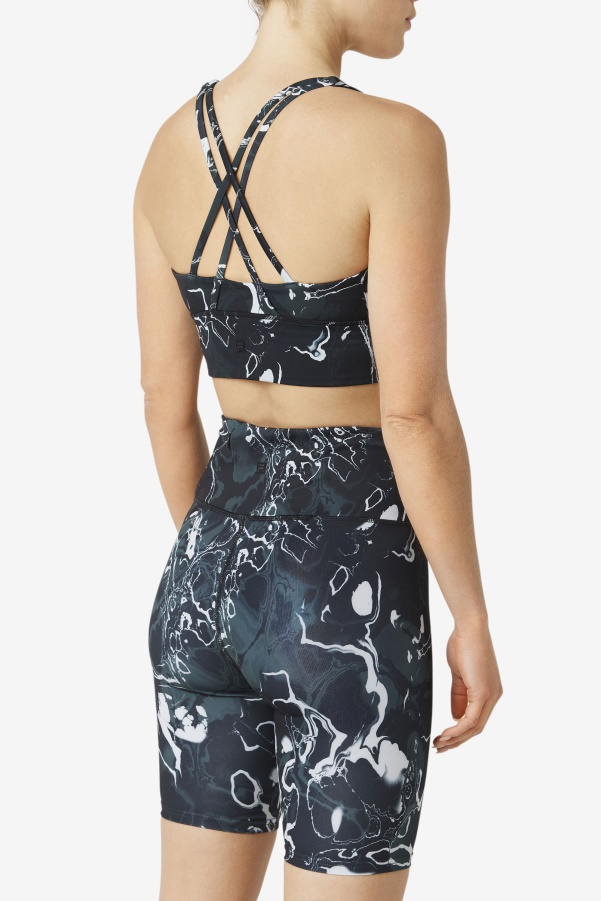 Uplift Cross Back Bra Top Black Marble Fila