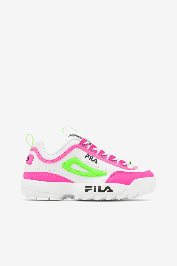 White/Pink/Green Fila Women's Disruptor 2 Premium