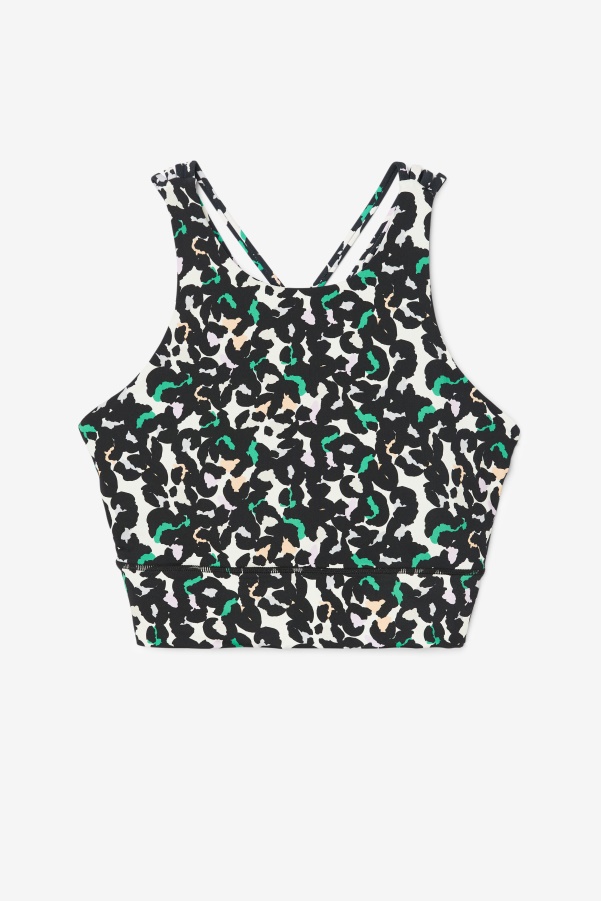 Black Animal Print Fila Uplift High Neck Sports Bra