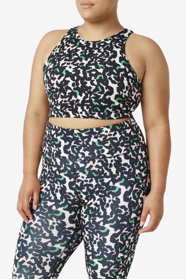Black Animal Print Fila Uplift High Neck Sports Bra