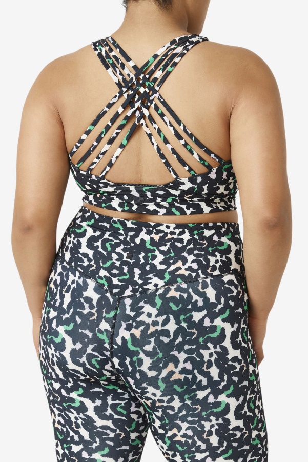 Black Animal Print Fila Uplift High Neck Sports Bra