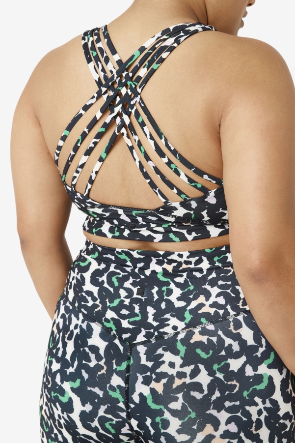 Black Animal Print Fila Uplift High Neck Sports Bra