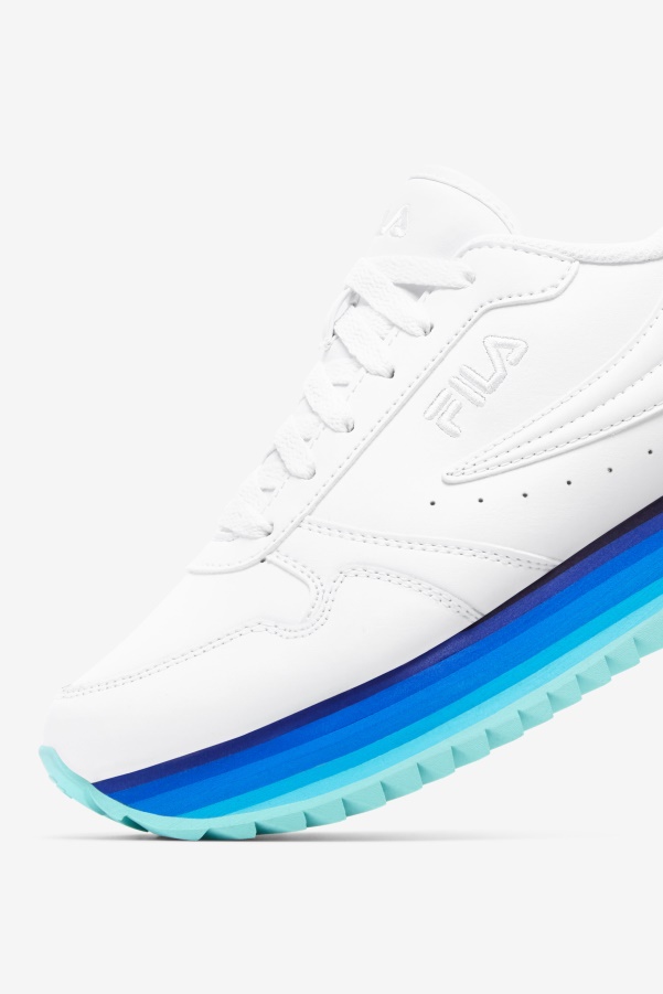 White/Navy/Aruba Blue Women's Orbit Stripe Fila