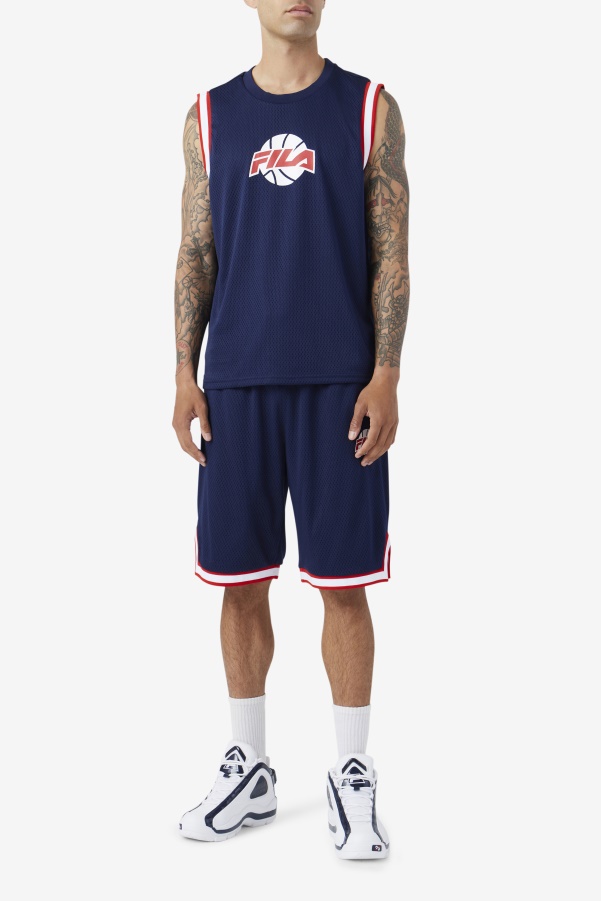 Navy/Red/White Fila Ovi Basketball Short