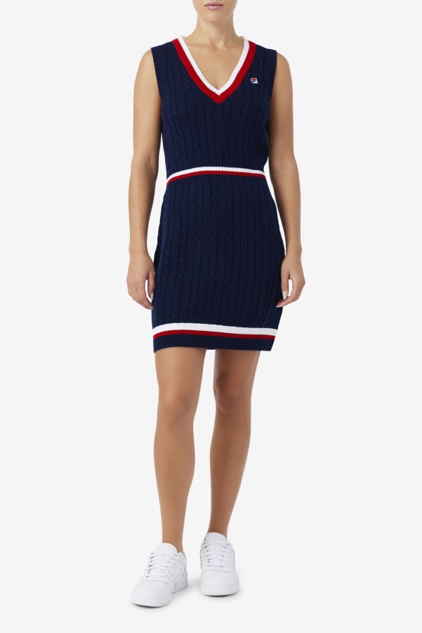 Fila Darian Sweater Knit Dress Navy/Red/White