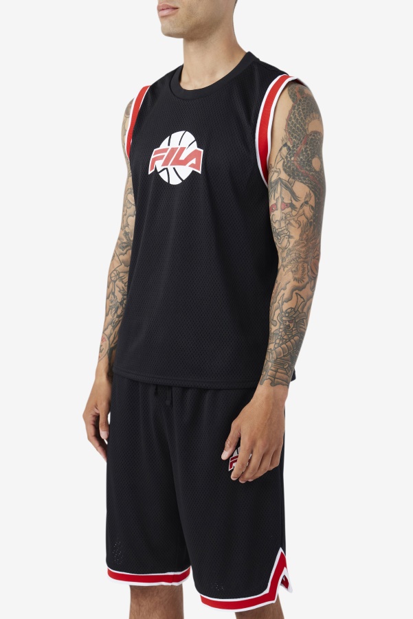 Black/Red/White Fila Ovi Basketball Jersey