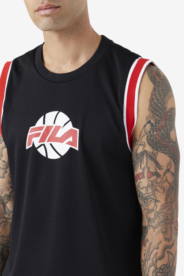 Black/Red/White Fila Ovi Basketball Jersey