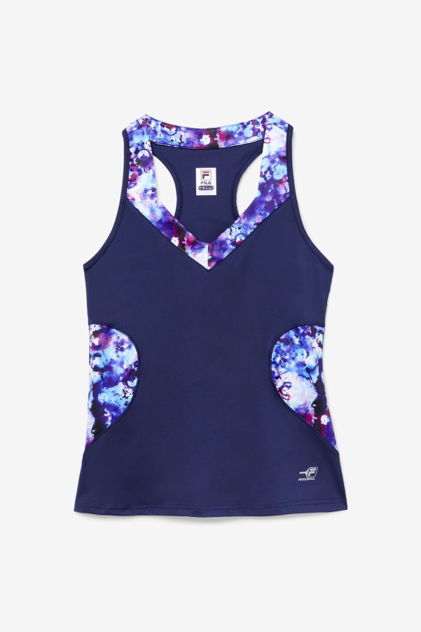 Pickleball Halter Tank Fila Navy Print/Navy