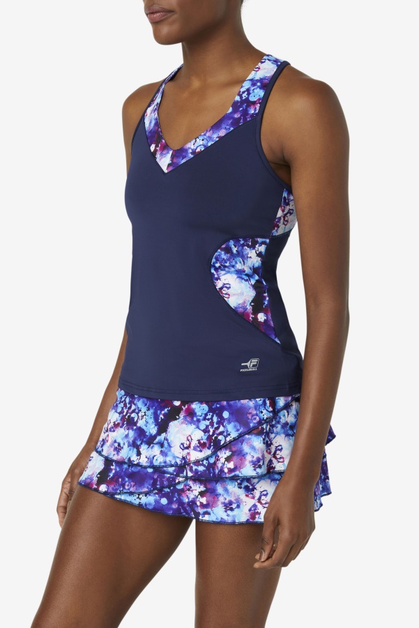 Pickleball Halter Tank Fila Navy Print/Navy
