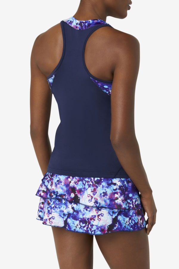 Pickleball Halter Tank Fila Navy Print/Navy