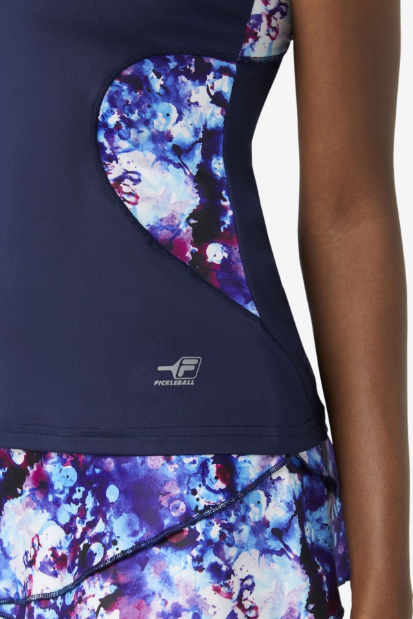 Pickleball Halter Tank Fila Navy Print/Navy