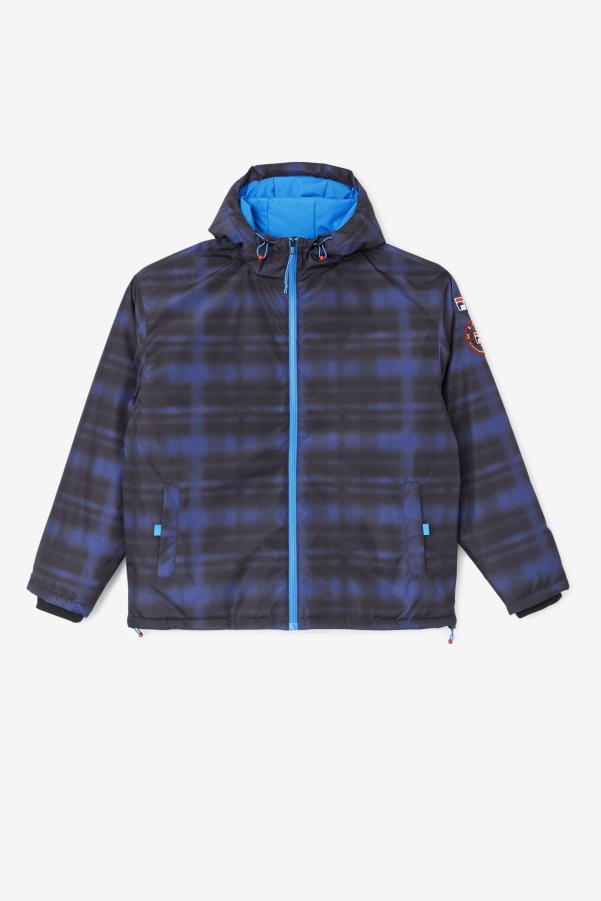 Blue Shadow Check Fila Beta Puffer Jacket