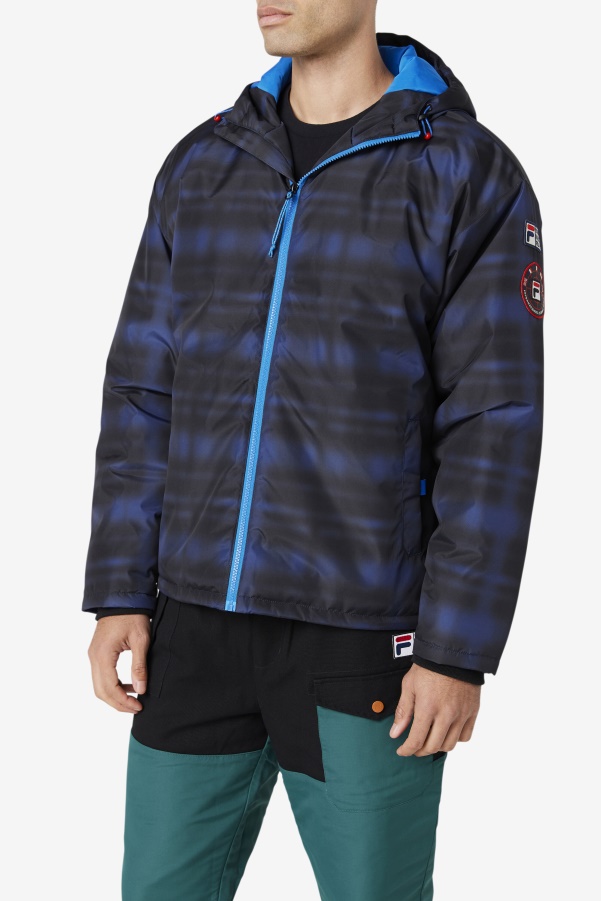 Blue Shadow Check Fila Beta Puffer Jacket