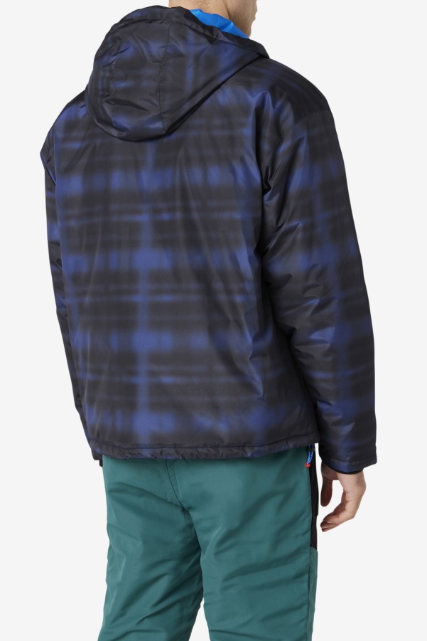 Blue Shadow Check Fila Beta Puffer Jacket