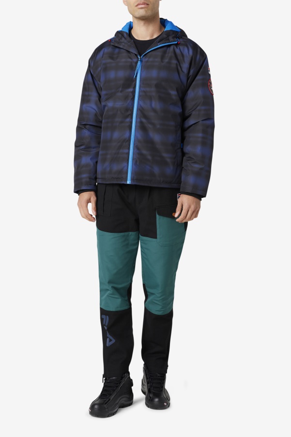 Blue Shadow Check Fila Beta Puffer Jacket