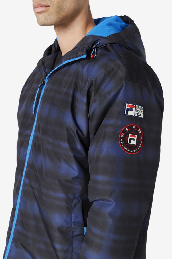 Blue Shadow Check Fila Beta Puffer Jacket